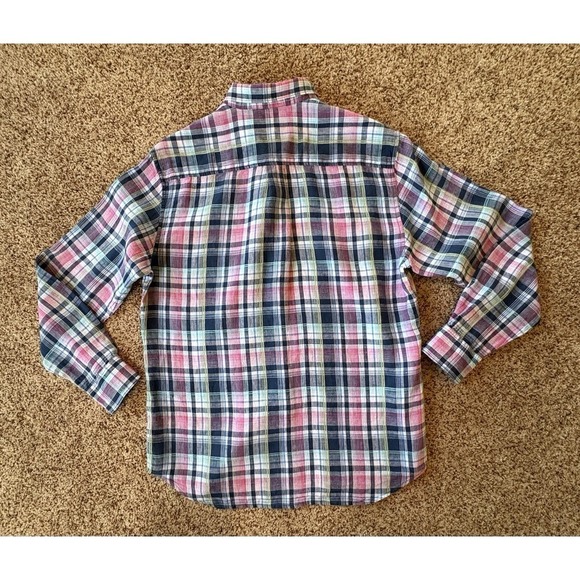 Tommy Bahama Mens Medium 100% Linen Plaid Button Shirt Pink Blue Teal - Picture 9 of 14
